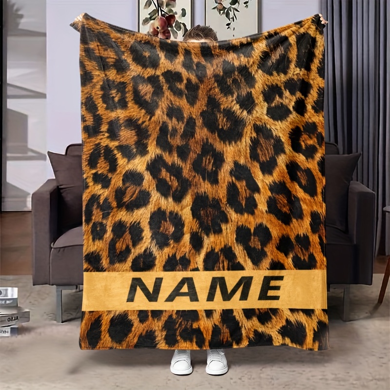 

Personalized Leopard Print Flannel Throw Blanket - Soft, Cozy & Warm For Couch, Bed, Sofa, Office, And Travel - Custom Name Design, Comfort, Perfect Gift Idea