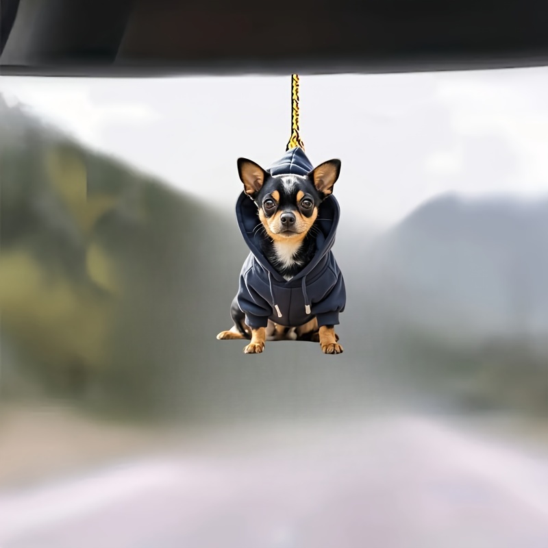 

1pc Chihuahua In Hoodie Car Ornament - 2d Acrylic Flat Pendant, Decor For Home, Garden, Holidays, And More - Ideal For Mirror, Backpacks, Wallets & Keychains