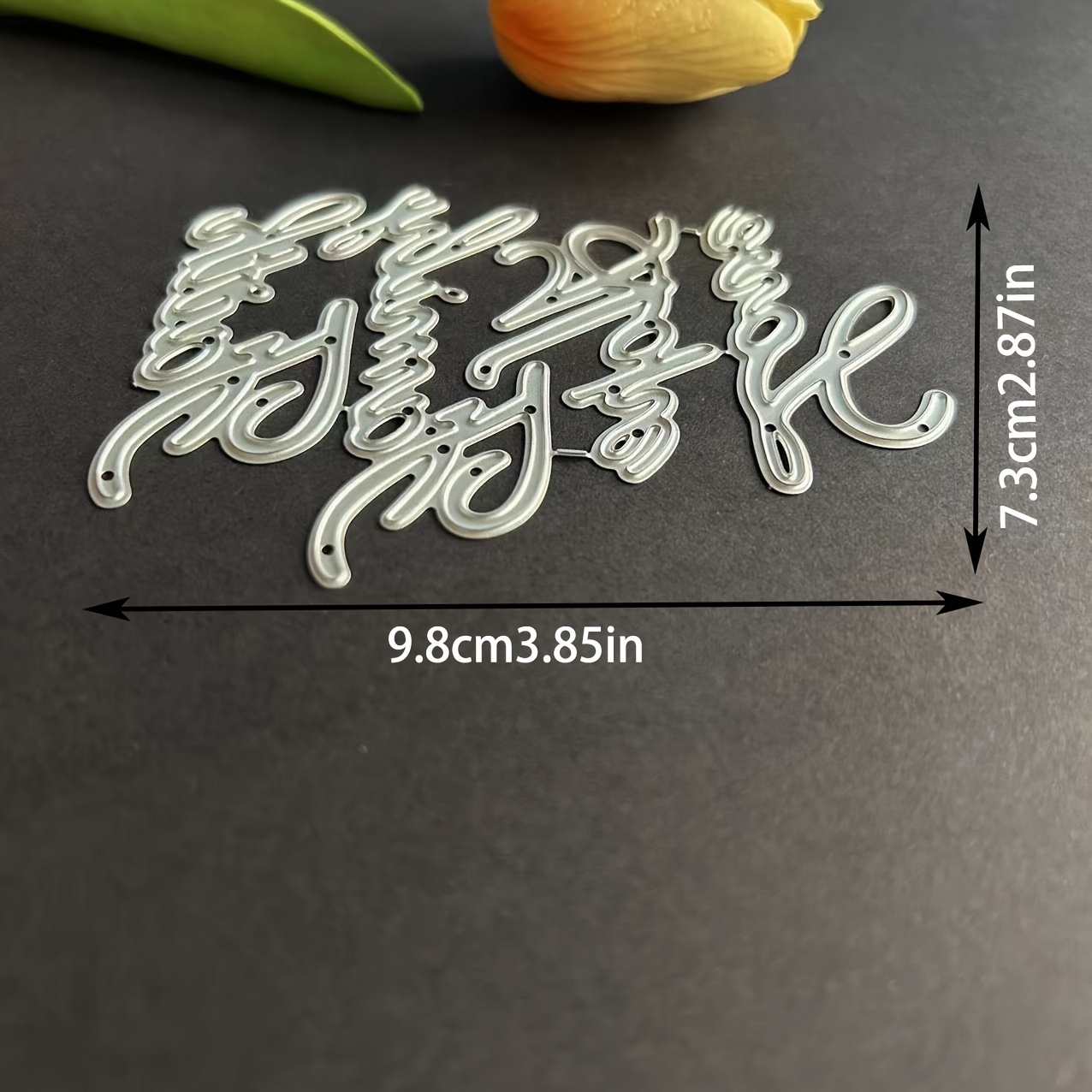 TEMU 1pc Elegant Cursive Metal Die Set With Floral Accents - "faith, Love, , Family" Titles For Scrapbooking & Diy Crafts, Iron Material, Embossing
