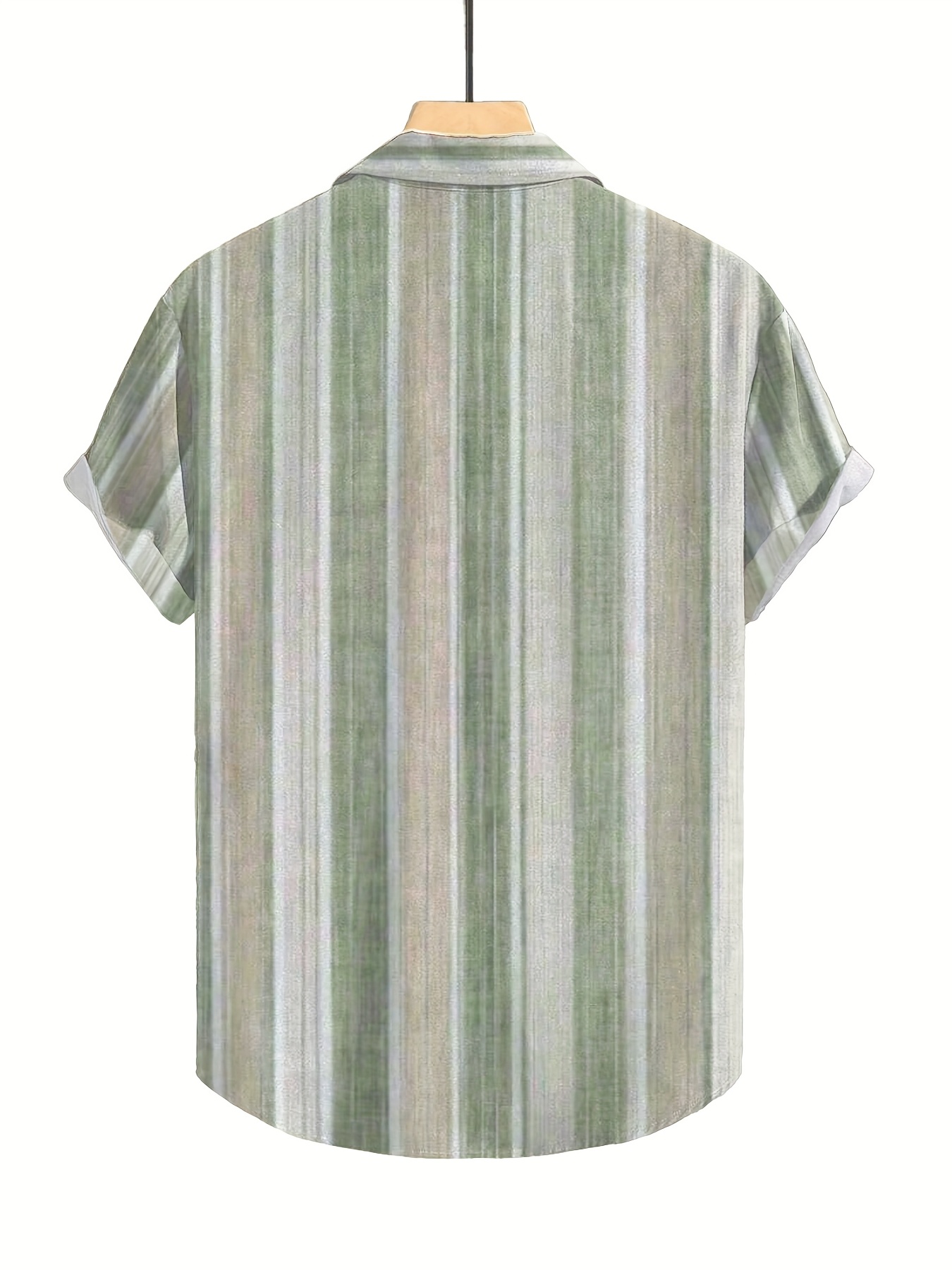 Men'S Casual Striped Short Sleeve Button-Up Shirt - Light Blue & White Vertical Stripes, Collar, Regular Fit Summer Casual Wear, Short Sleeve Button Blouses, PLUS SIZE