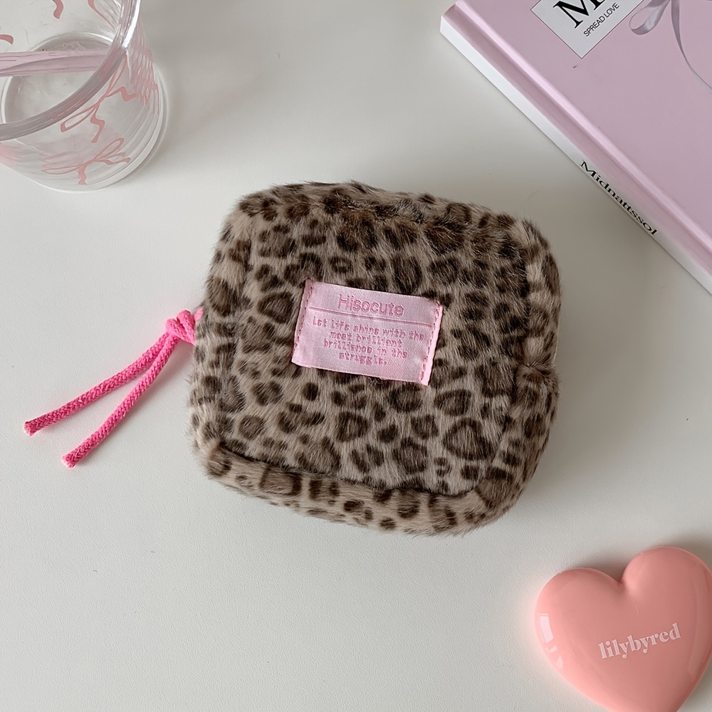 E-shop 6-Farben Leopard Print Plüsch Kosmetiktasche Winter Warm Mini Quadratische Make-up Tasche Lippenstift Box Make-up Aufbewahrungstasche,