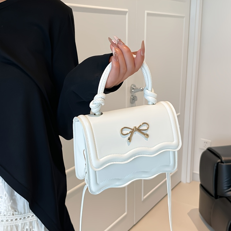 Fashion Solid Color Handbag, Casual Pleated Flap Small Square Bag, With Bow , Women's Shoulder Crossbody Bag, /summer Product