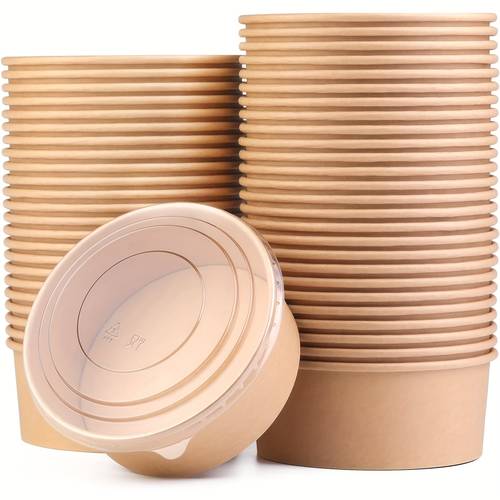 50pcs fiber disposable meal prep containers with lids 26oz paper bowls suitable for soup salad lunch hot cold for catering parties picnics