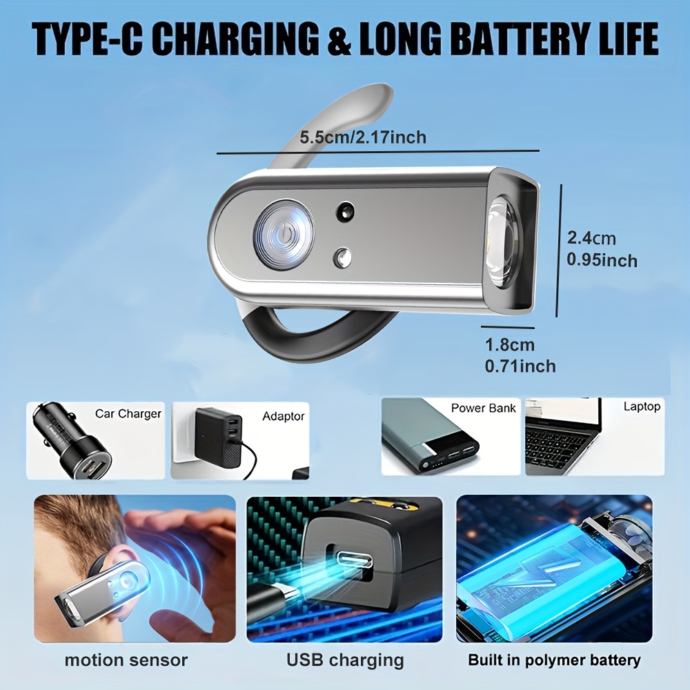 lihangstar rechargeable   hands free ear headlamp with motion sensor headlight 5 light   magnetic clip on for running hiking camping lightweight for night fishing rides dog walking chargeable Product details 1