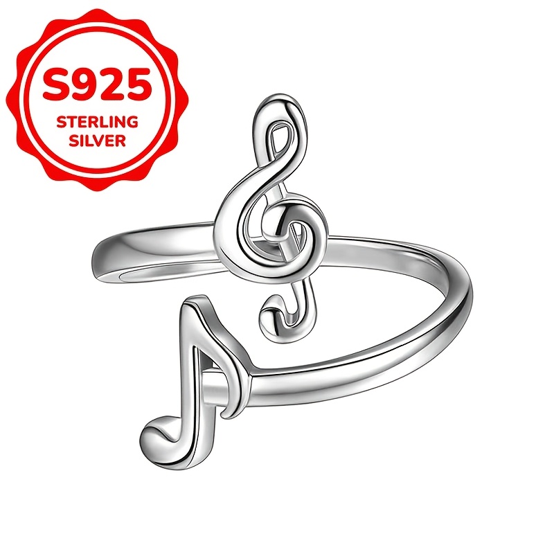 

A Music Note S925 Silver Adjustable Ring For Women, Perfect As Festivals, Wear, And Women's Jewelry Gifts, Hypoallergenic, With A Silver Weight Of 2.8g.