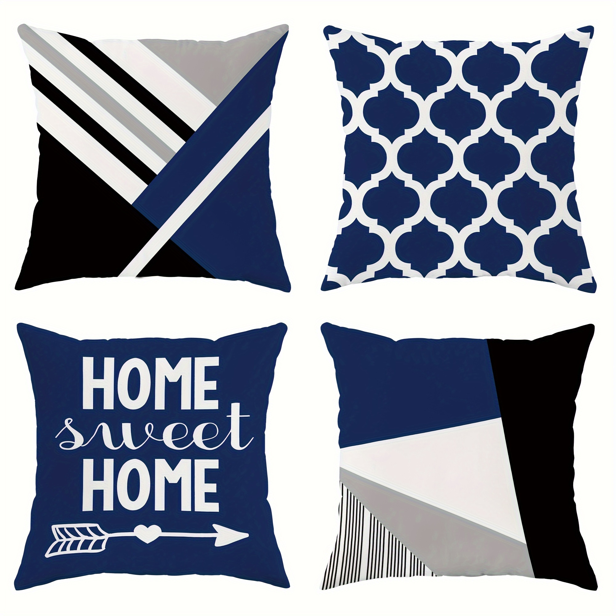 

4pcs, Home Striped Geometric Navy Blue Polyester Throw Pillow Covers, Modern Minimalist Pillow Covers, Decorative Cushion Covers 45×45cm/18 "x18" For Living Room Bedroom Sofa Bed Decoration