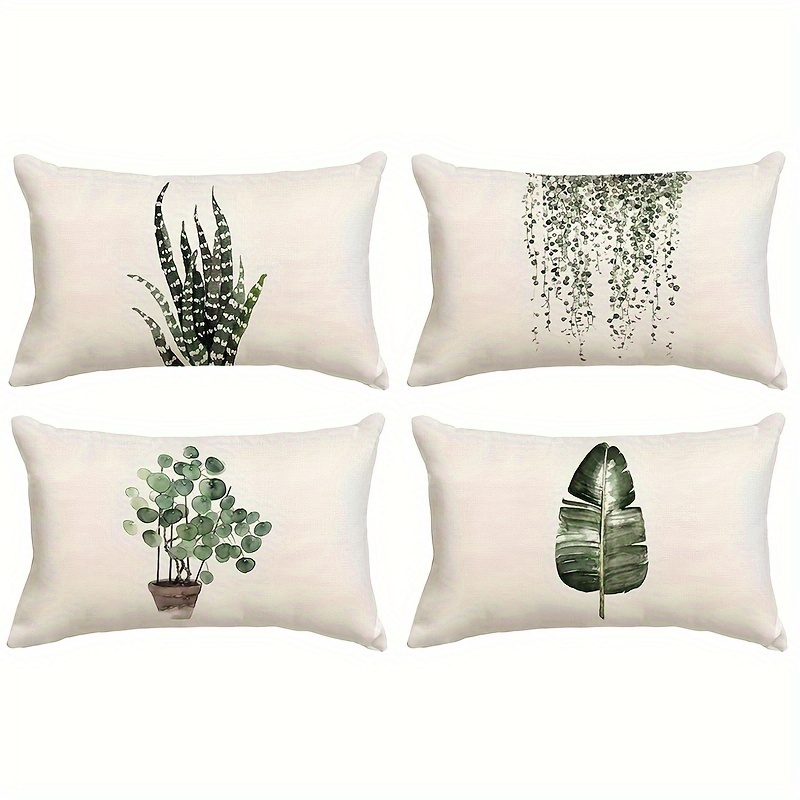 

4pcs Tropical Themed Decorative Throw Pillow Covers, Plant & Flower Designs, Rectangular Cushion Cases For Sofa Couch Home Bed Decor, Durable Cotton, 12x20 Inches, No Pillow Core