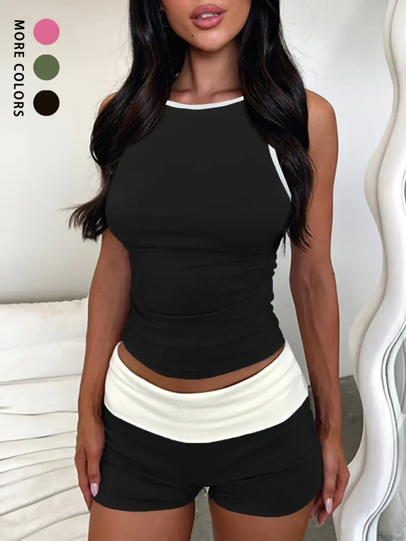 Women'S Spring/Summer Solid Color Elastic Two-Piece Set