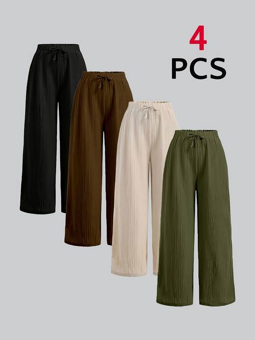 4pck teen girls jacquard textured loose casual pants girls versatile all match trousers for outdoor