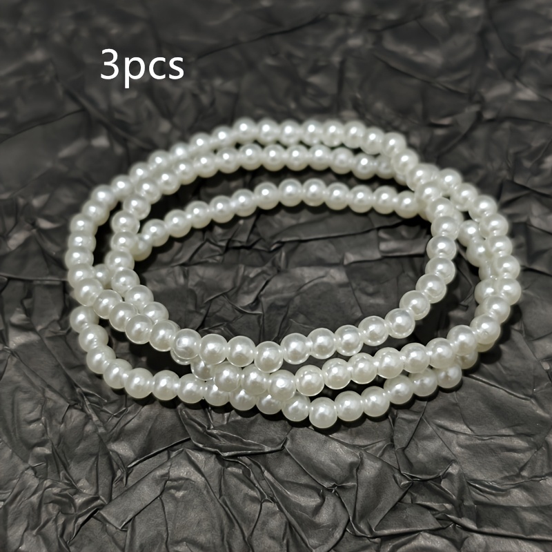 E-shop 3er-Set Weißes Harz-Kunstperlen Elastisches Armband Damen Vielseitiges Hochzeit Urlaub Romantisch Elegantes Basic-Stil Armband