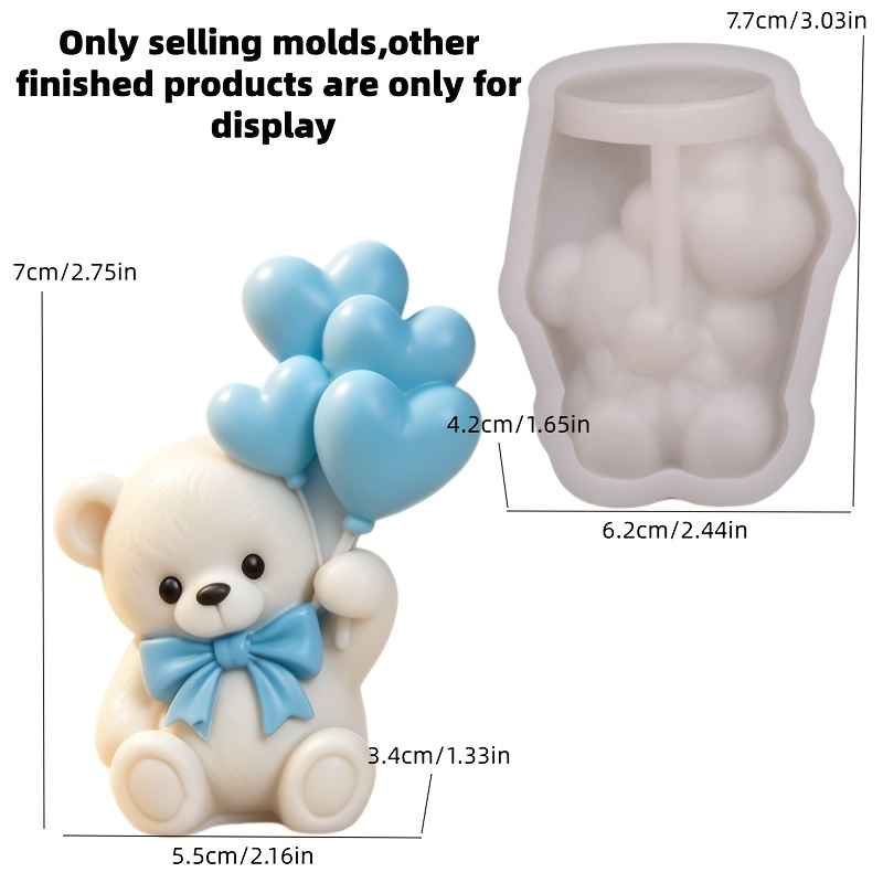 TEMU Stampi per candele, stampi in silicone per candele aromaterapiche con orsetto che abbraccia un palloncino, stampi in silicone a forma di cuore