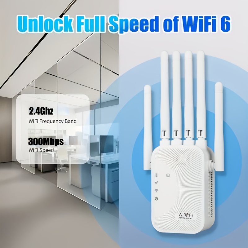 WiFi Extender Signal Booster, 2025 WiFi Booster 2.4GHz Home Internet Extender, Wi-Fi Repeater with Ethernet Port Coverage up to 1328 Square Feet, Connect More Devices (6 Antennas)