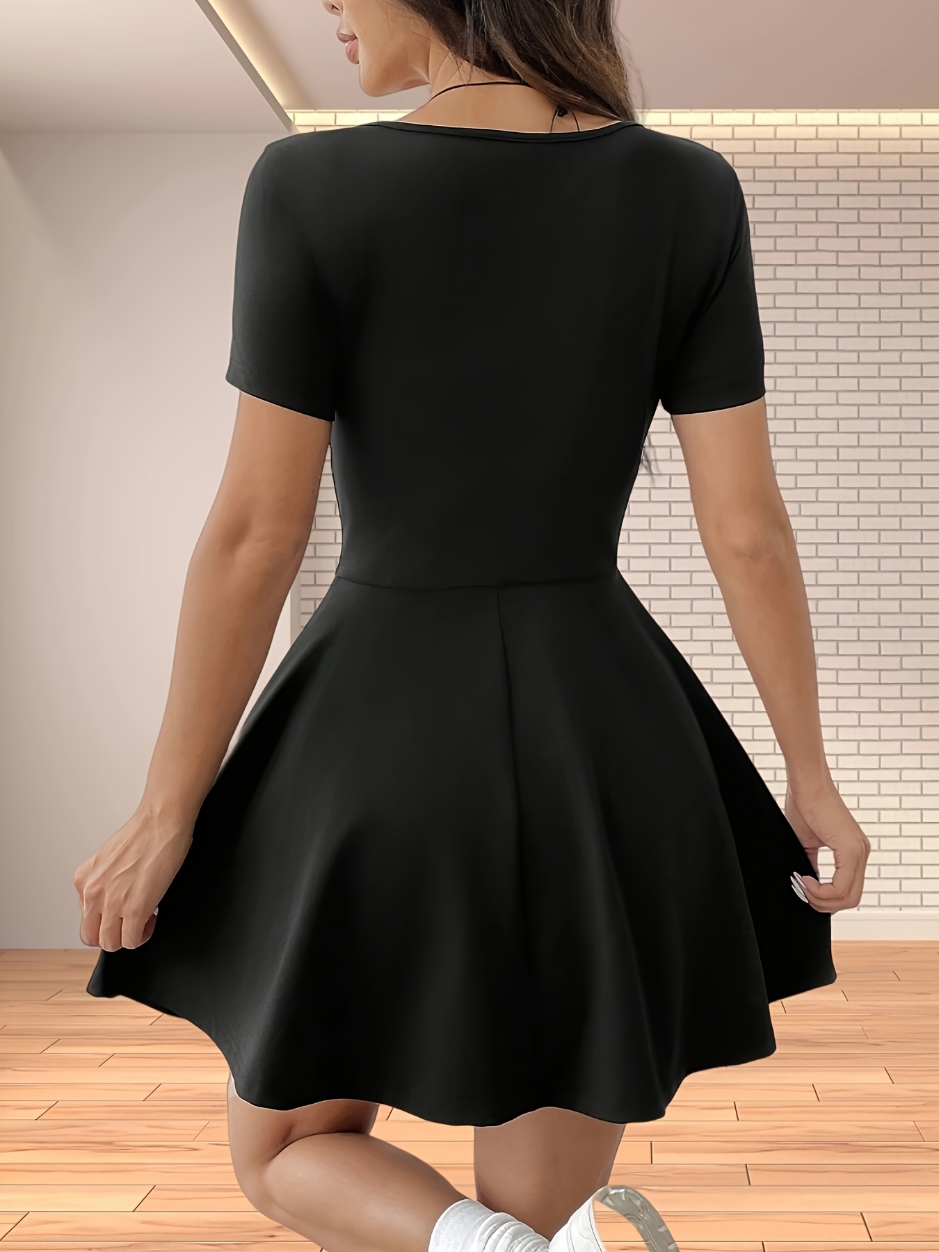 a black fitted short sleeve dress a easy elegant design - Temu Mauritius