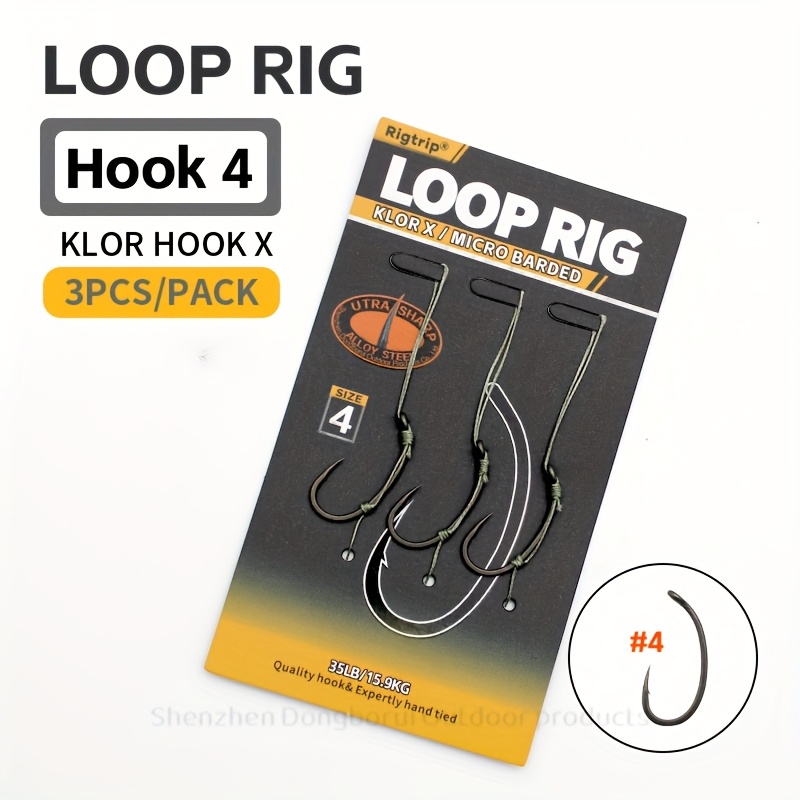 E-shop 3er-Pack Karpfenangel-Loop-Rig 35LB/15,9kg KLOR Haken Größe 2 4 6 8 Fertiggebundene Weichhaken-Verbindungssegmente Combi-Rig Haar-Rigs