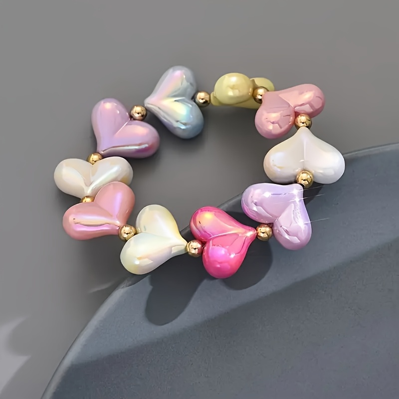 Image of 1 Fashionable Summer Bohemian Women's Jewelry Dopamine Colored Resin Bead Elastic Women's Bracelet Suitable For Daily Vacation Wear
