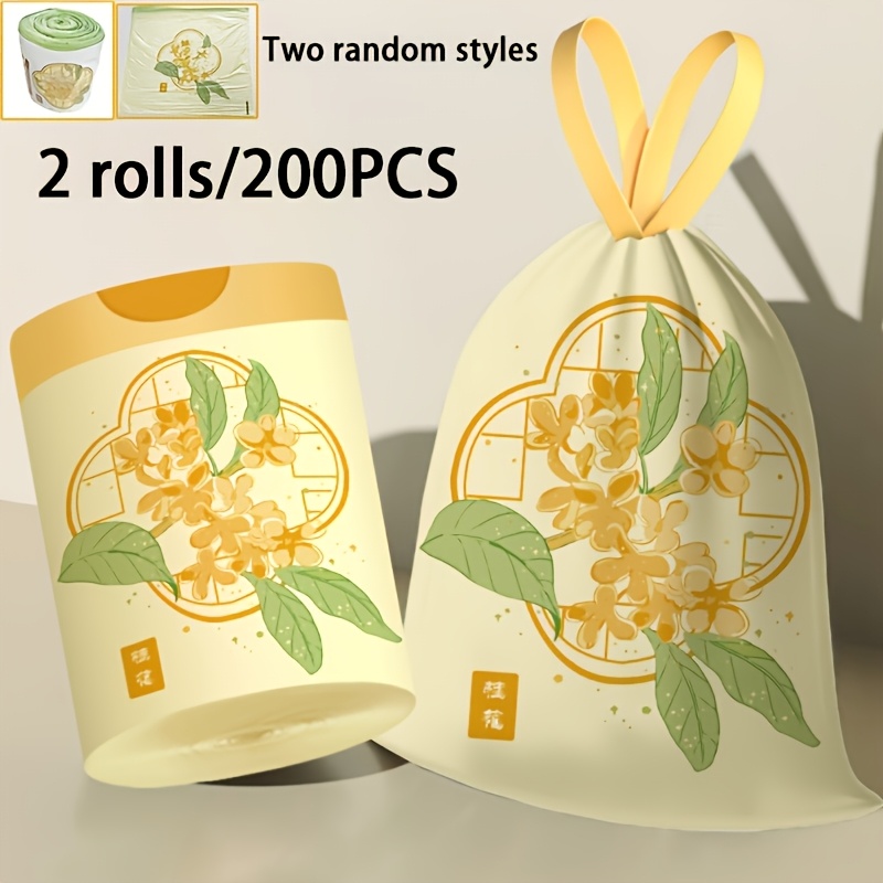 E-shop 2 Rollen/200 Stück Extra-dicke Müllbeutel, Großformat mit Osmanthus-Duft Zugbandgriffen, geeignet für verschiedene Einsatzbereiche wie Küchen,
