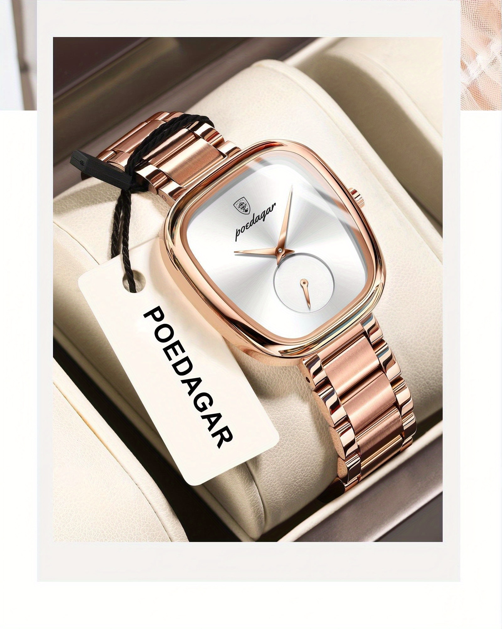 A High-End Romantic Women'S Watch with a Square Design, Featuring a Stainless Steel Quartz Movement