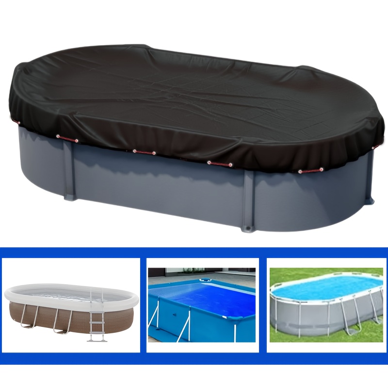 

1pc Black Oval Pool Cover, Suitable For Above Ground Pools, Can Your Pool Clean From Animals, Fallen Leaves, , Etc. Comes With A Tightener And Steel Cable, And .