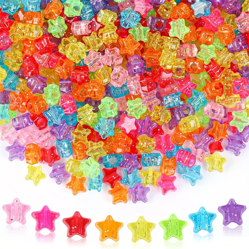 

300 Pcs Colorful Acrylic Star And Beads Assortment Set, Large Hole Beads For Diy Jewelry Making, Friendship Bracelets, Hair Beads - Mixed Colors