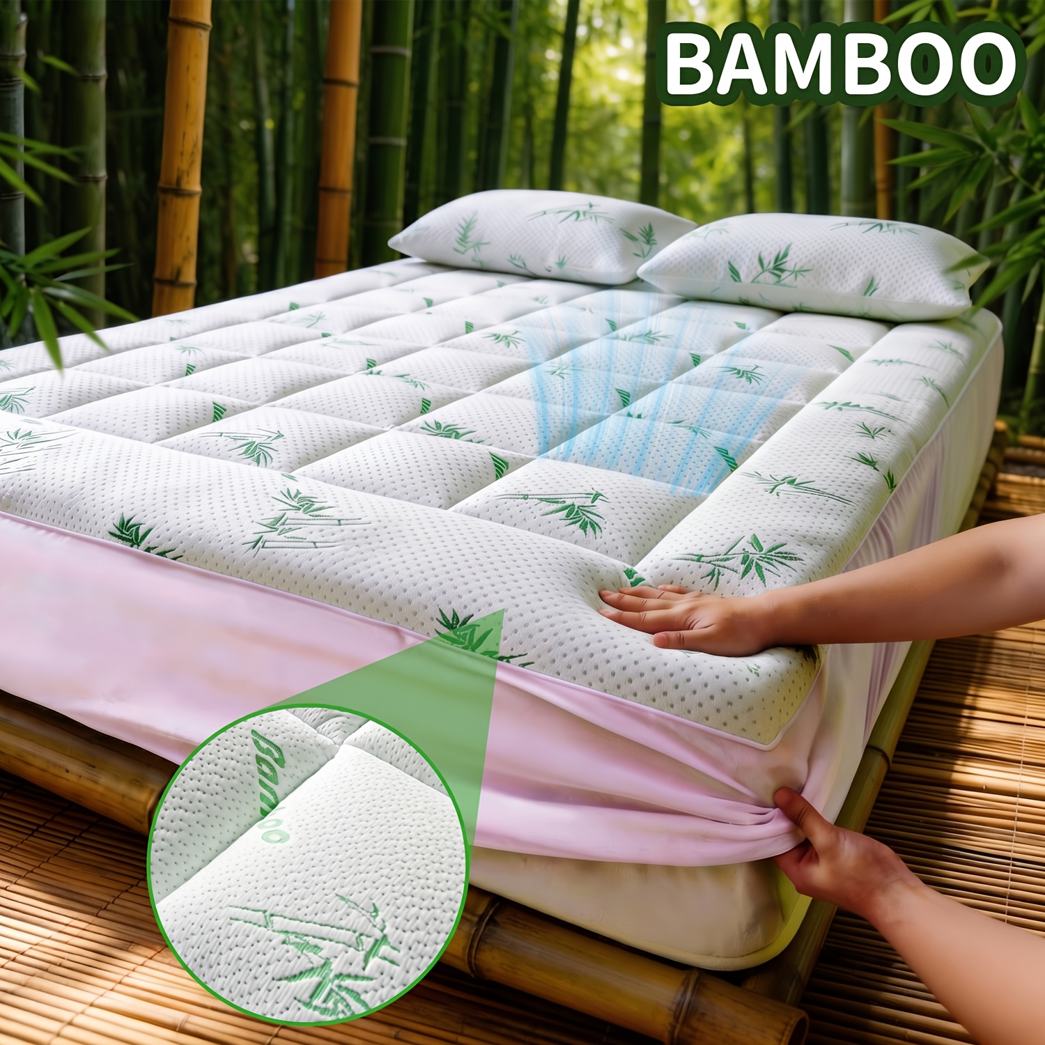 400t Cooling Mattress Cover, Made Of Bamboo Fibers, Suitable For Mattresses With Thickness Ranging From 8 To 21 Inches, As Well As Pillow Top Covers