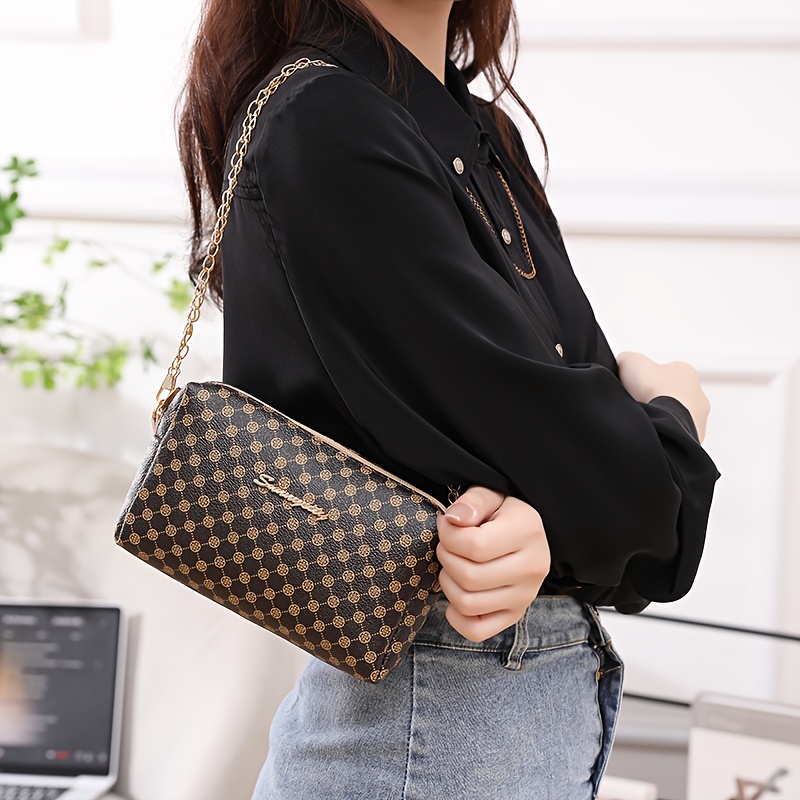 

Ladies' Fashion Mini Shoulder Bag, Geometric Pattern Square Purse, Vintage Mini Handbag With Chain Strap, Versatile Crossbody Clutch