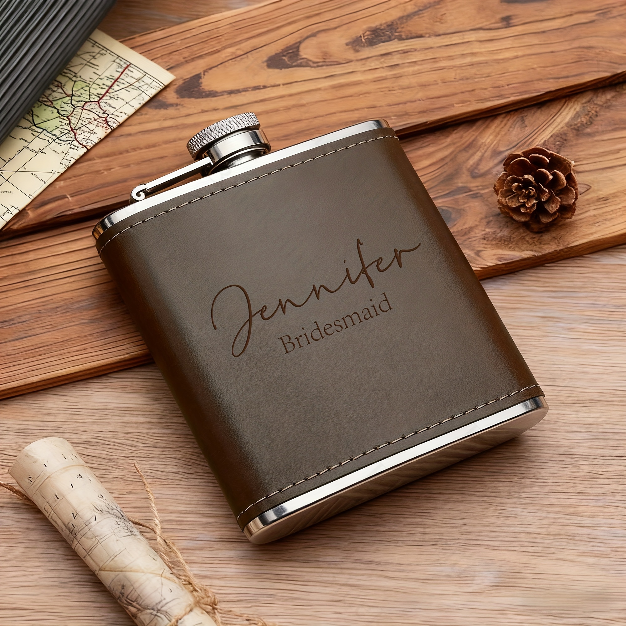 TEMU Ensemble de flasque en cuir personnalisé - Acier inoxydable, Bouteille d'eau personnalisée pour homme, Bouteille de cuir de hanche, Cadeaux pour