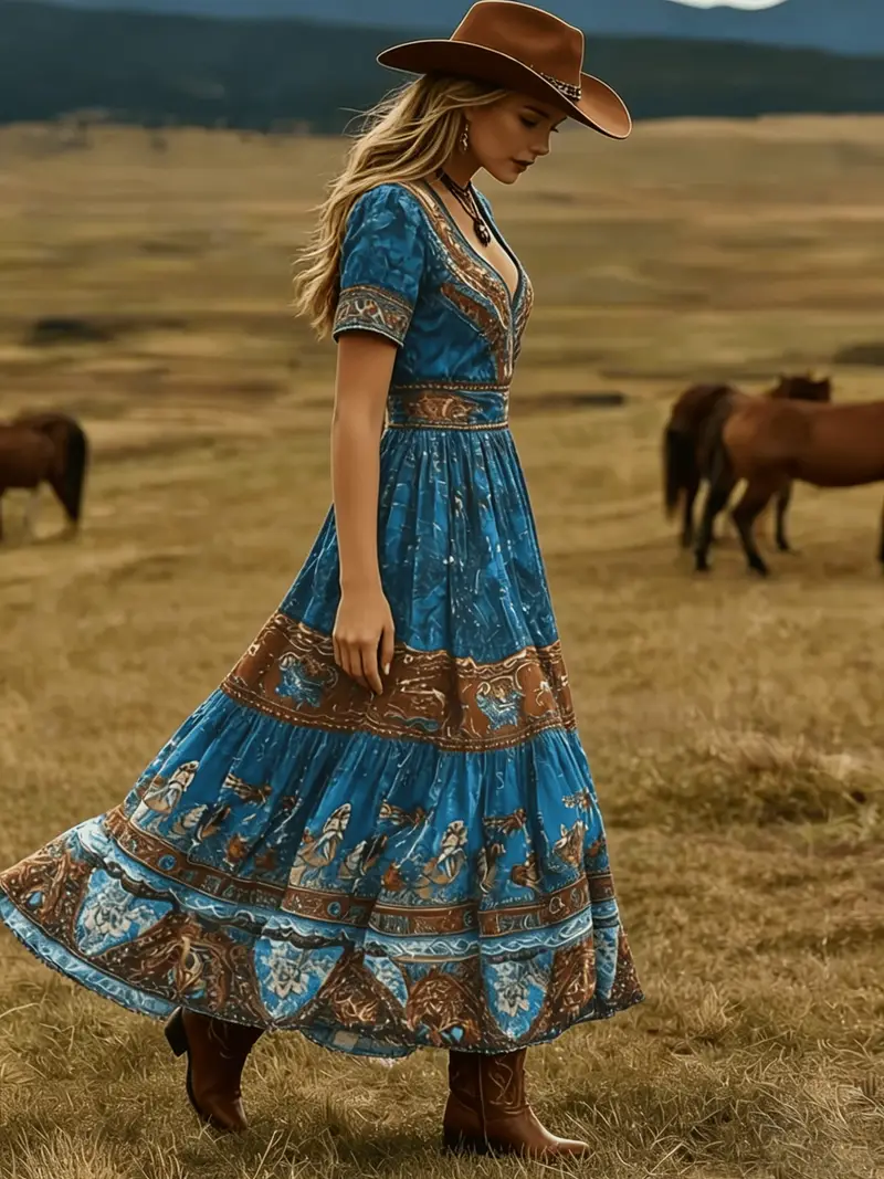 brown and turquoise western dress rustic turquoise brown cowboy tribal Western country" A-Line Dress for Sale by lfang77