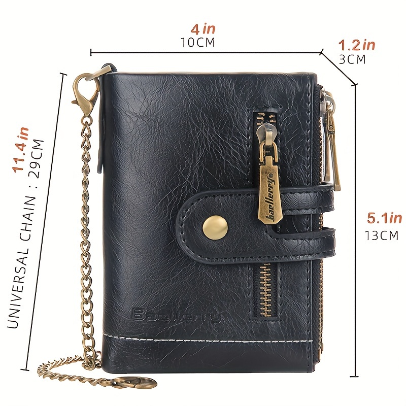 mens bifold wallet pu leather wallet anti theft rfid blocking card holder minimalist purse with zipper and chain coin pocket with id window valentines day gift for men bags luggage