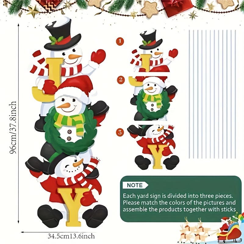 Image of 3pcs Large Snowman Christmas Yard Signs - Outdoor Holiday Decor With Festive Snowmen, Plastic, No Power Needed, Winter Garden & Holiday Display, Christmas Decorations Outdoor