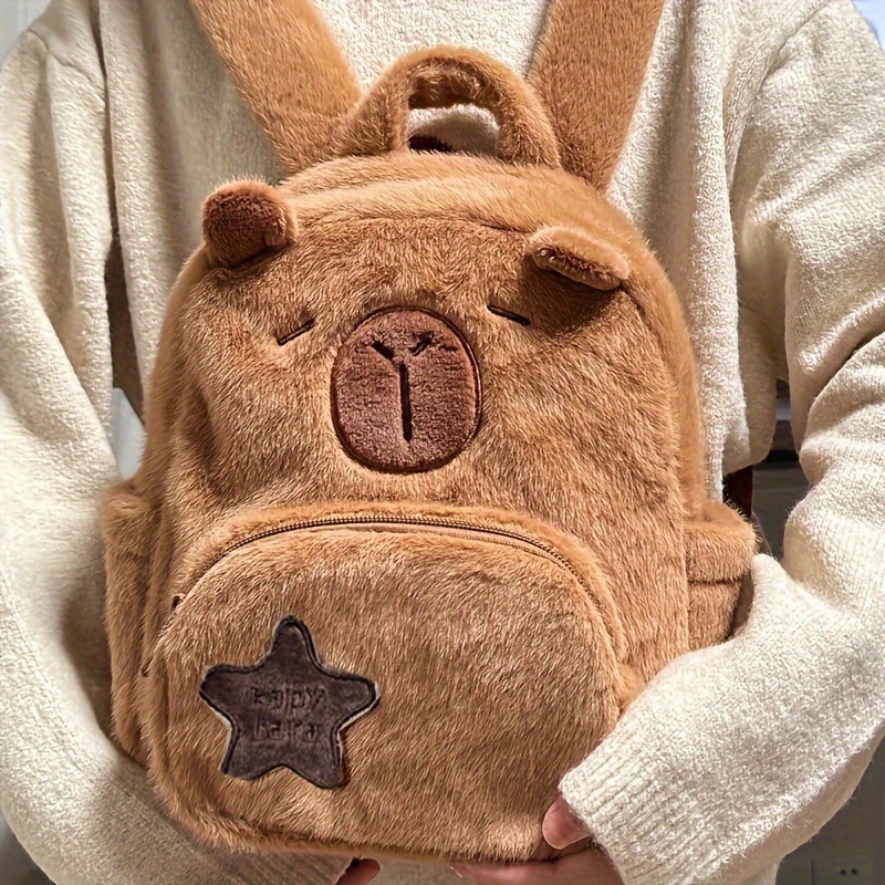 

Cute Capybara Plush Dolphin Backpack, Casual Cartoon Fashion Bag, Adjustable Strap, Zipper Closure, Polyester Lining, Lightweight, ,