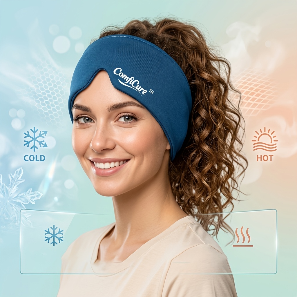 Comficure Migraine Cap, Soothing Headache Hat Ice Pack Mask, Face Cold Compress Cooling Gel Head Wrap Products for Tension, Stress & Hangover