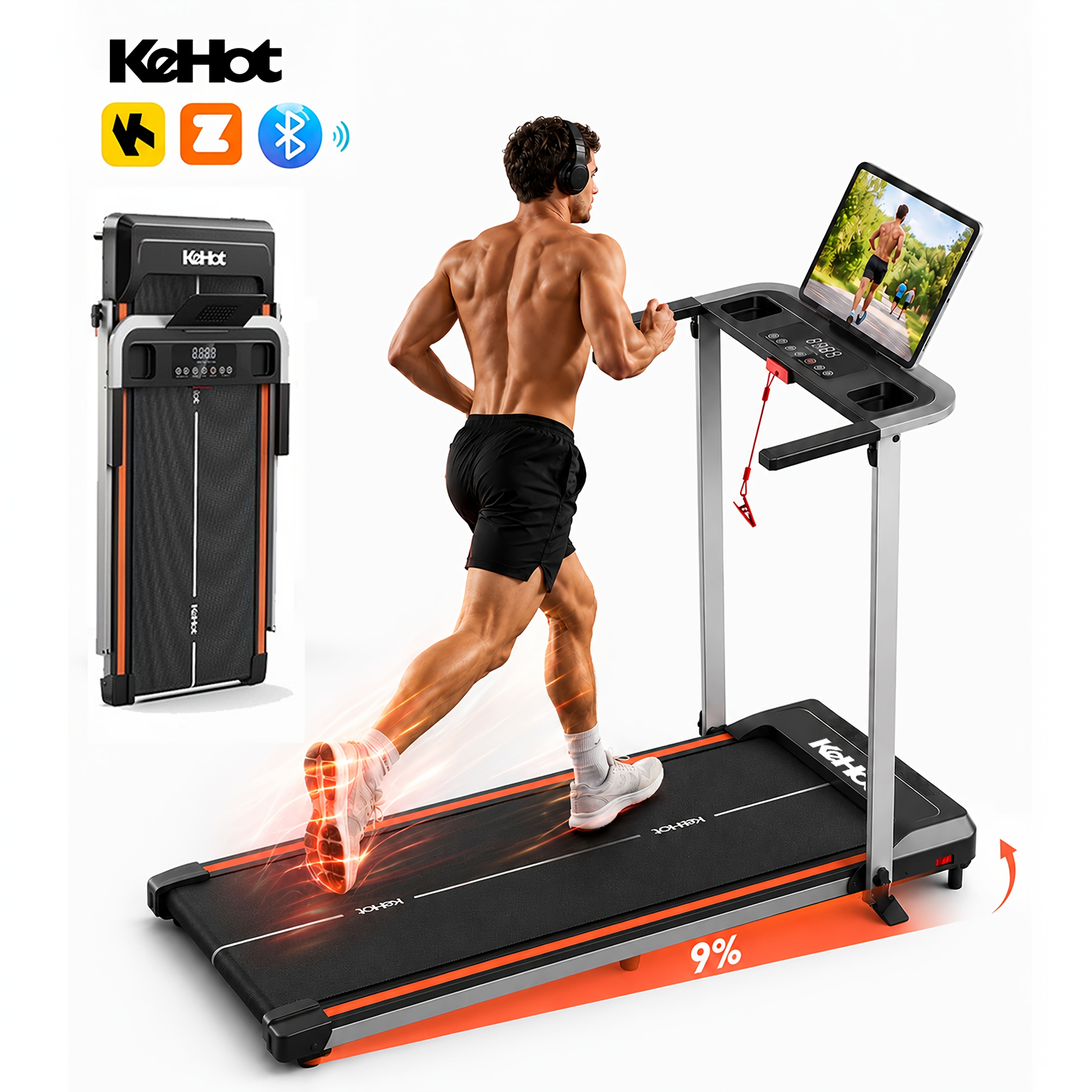2-in-1 Folding Treadmill For Walking And Running, 2.5hp Motor, Adjustable Speed (1-12km/h), Led Multifunction Display, 12 Programs + Sound System, 3 Workout , Compact Home Gym Equipment