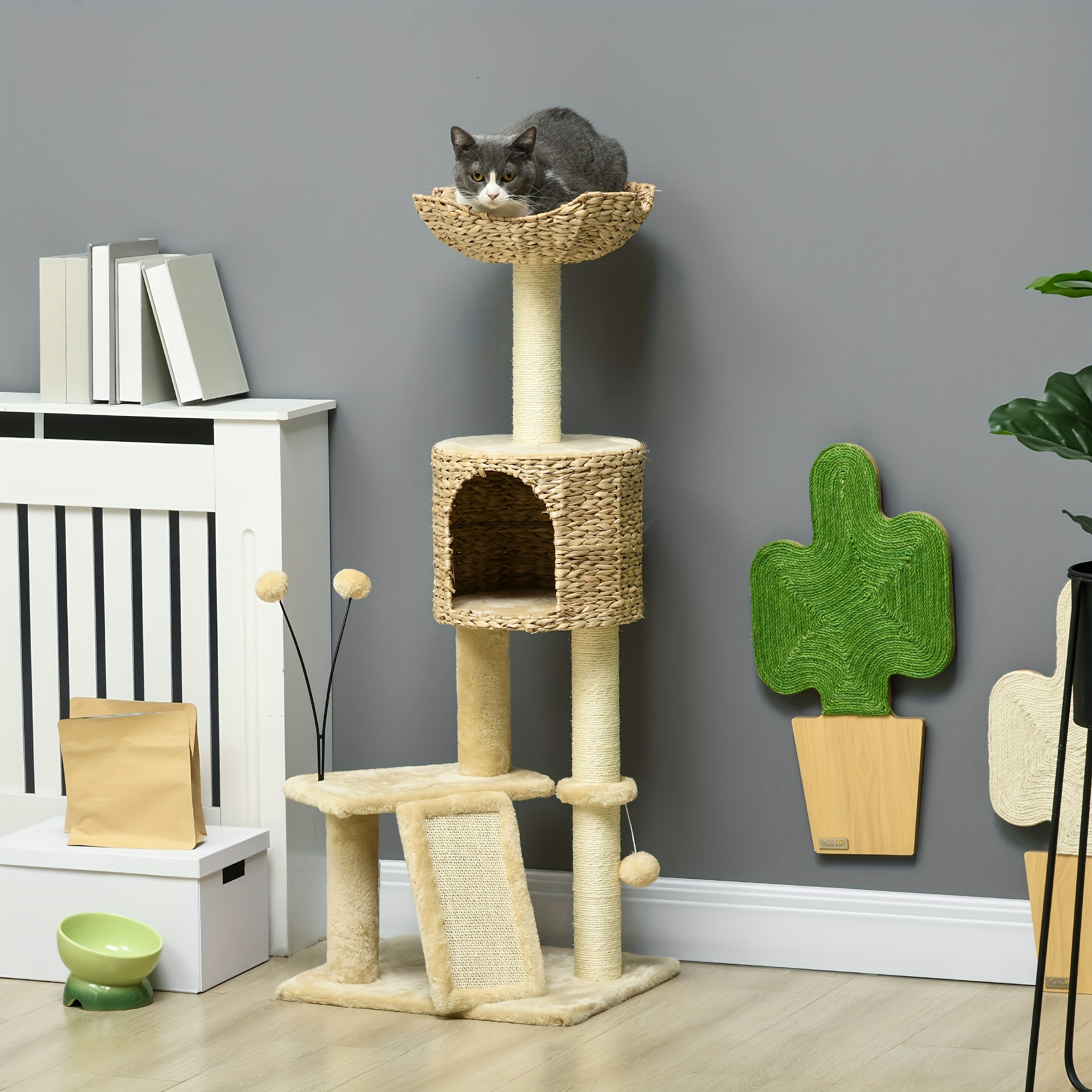 

Pawhut 45" Cat Tree For Indoor Cats, Cat Tree Tower With Scratching Posts, Ramp, Condo, Toy Balls, Platforms, Bed, Ramp, Beige