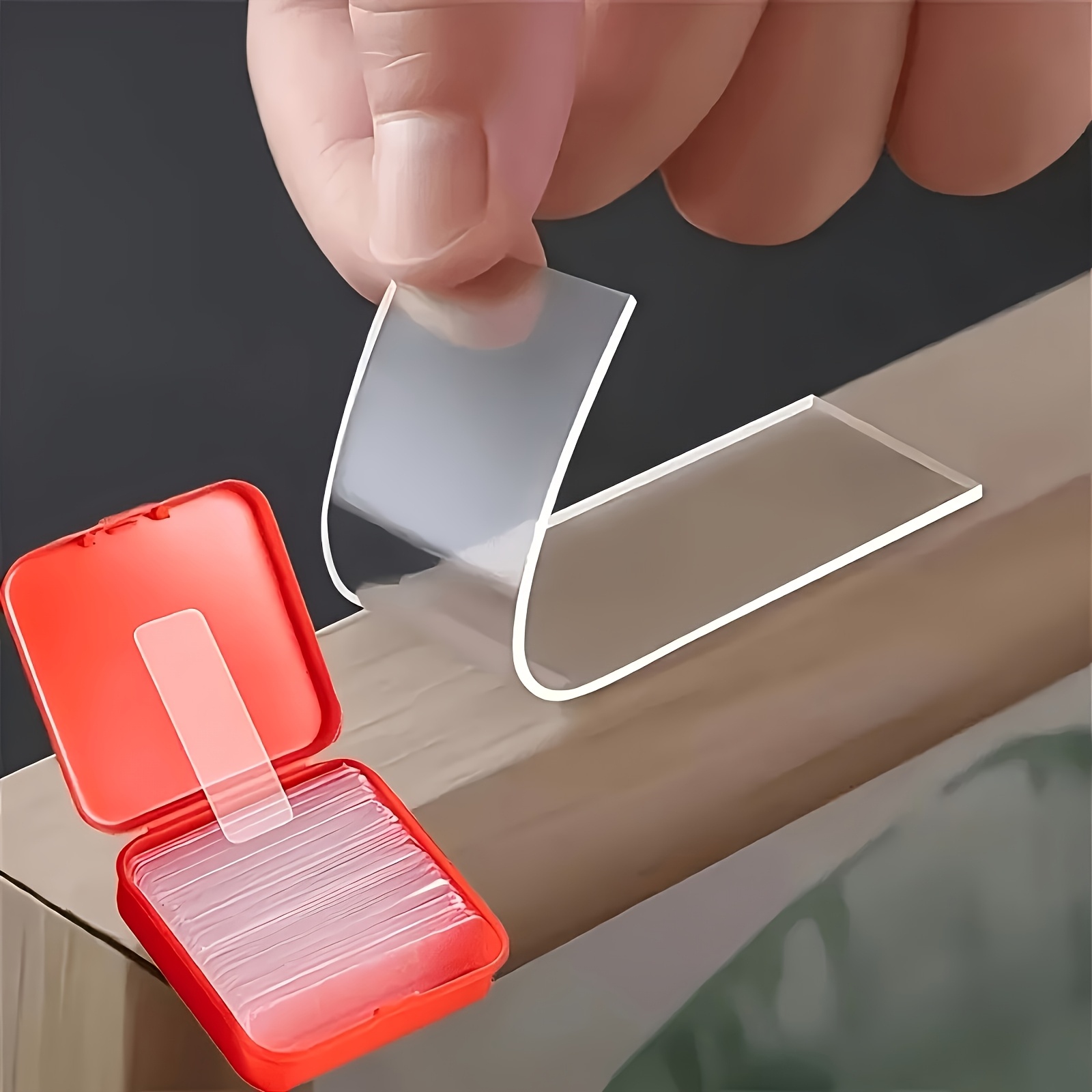 120pcs Heavy-Duty Double-Sided Tape - Easy to Cut, Waterproof, Multi-Purpose for Kitchen & Bathroom Hooks, Sticks to Walls & Glass Without Drilling, Red Storage Box Included, Slim Bathroom Storage