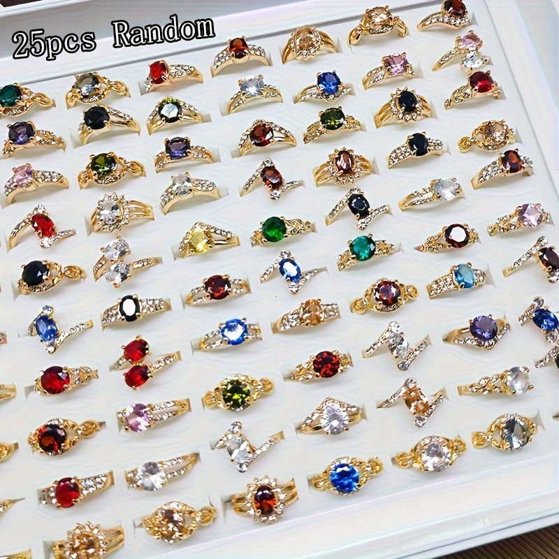 TEMU 25/50pcs Elegant Ring With Shining Waterish Zirconia Stones, Vibrant For Endless Combinations, Versatile Design - Perfect For Formal Events,