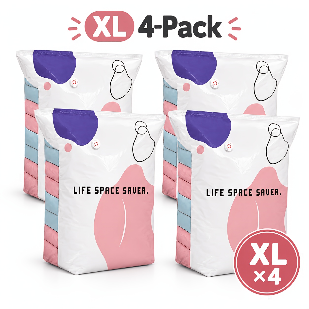 TEMU 4 sacs de rangement sous vide, adaptés aux vêtements et aux couvertures. Grande , sacs de compression robustes pompe avec un système de pression