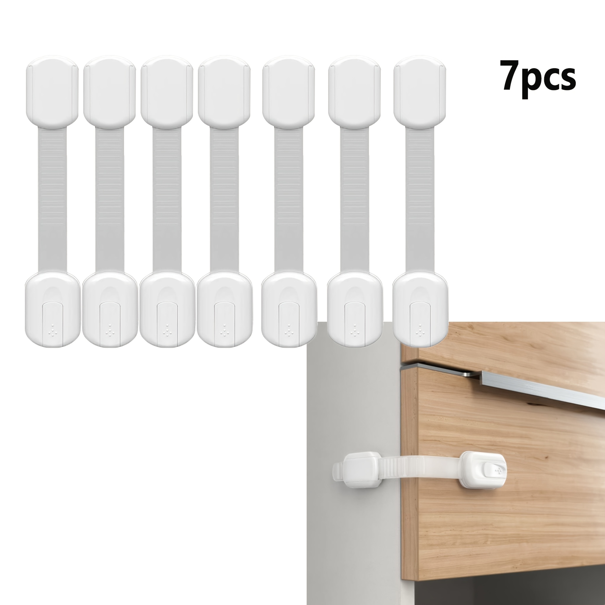 Child Safety Lock (7-Pack), No-Drill Adhesive Strap for Cabinets & Fridges