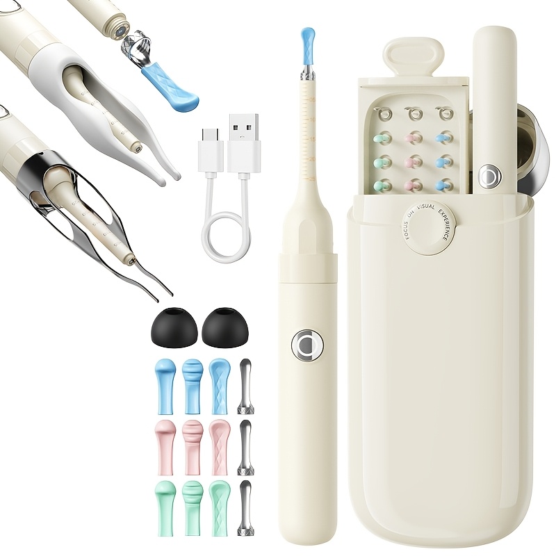 Family Cleaning Kit: -time Viewing + Usb Charging, Integrates -nose Care, With 10 3-color Replaceable Scoops, Have Canal Forceps, Nasal Forceps & Portable Case, Daily Cleaning, Ip67