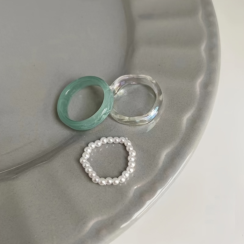 3pcs Summer Breeze Resin Ring Set - Minimalist Style with Colorful Bands