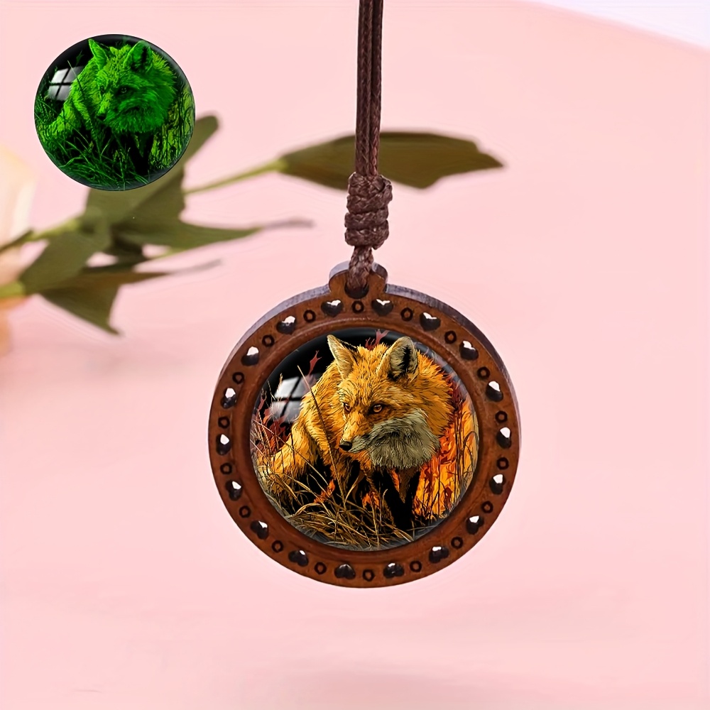 Unisex Minimalist Wood Grain Fox Pendant Necklace