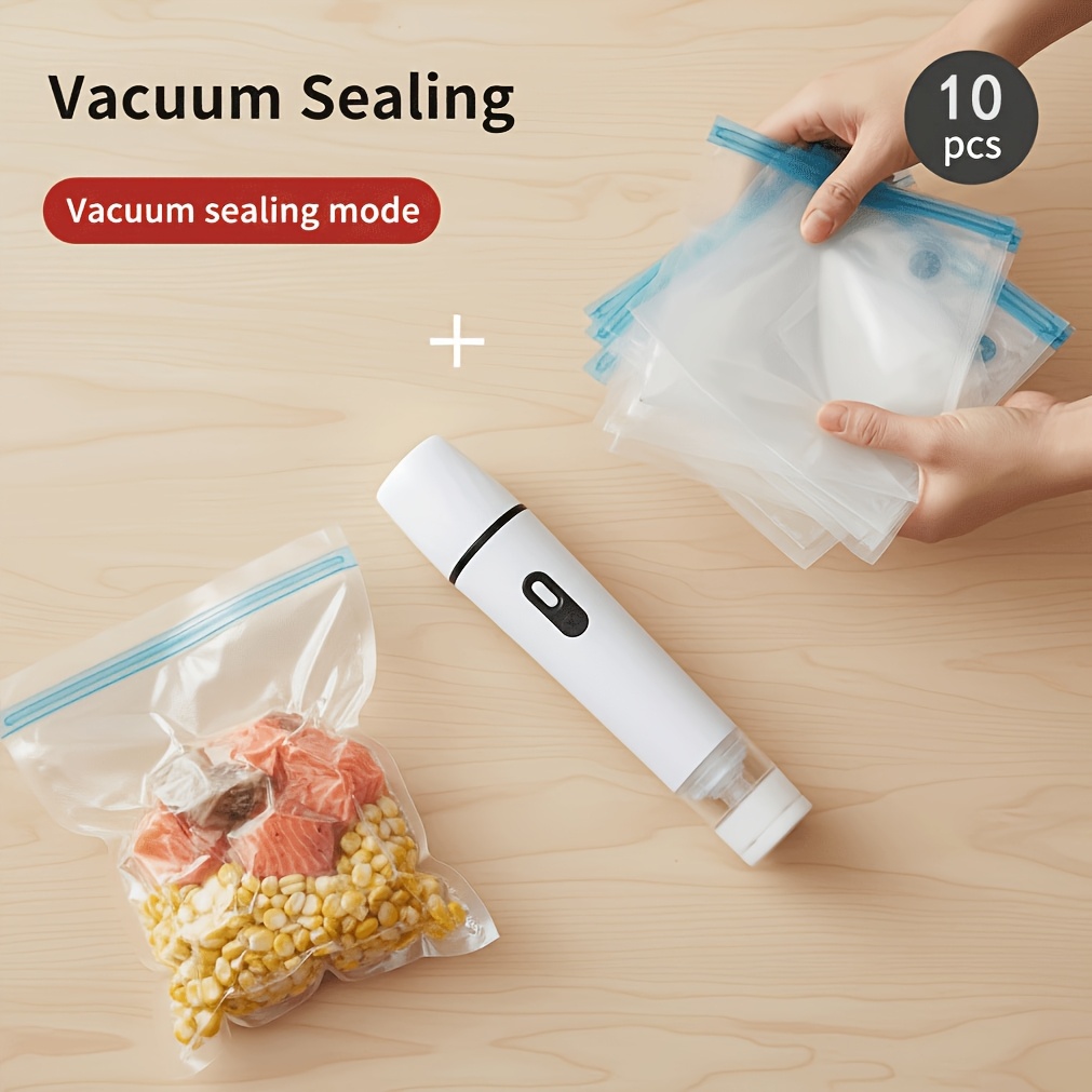 Temu – TEMU Compact For Food Vacuum Sealer (vacuum Sealer + 10 Reusable Vacuum Bags) Powerful Handheld Vacuum Sealer Airtight Meal Storage Container,