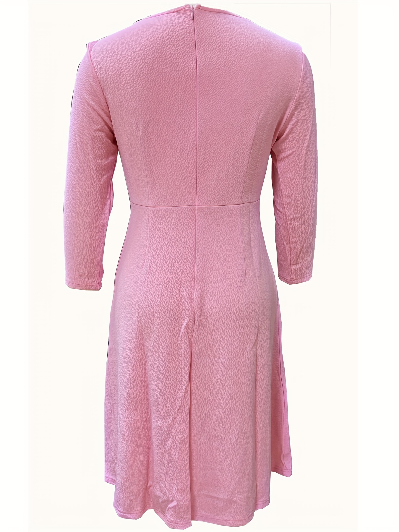 polka dot print splicing dress elegant 3 4 sleeve midi dress womens clothing