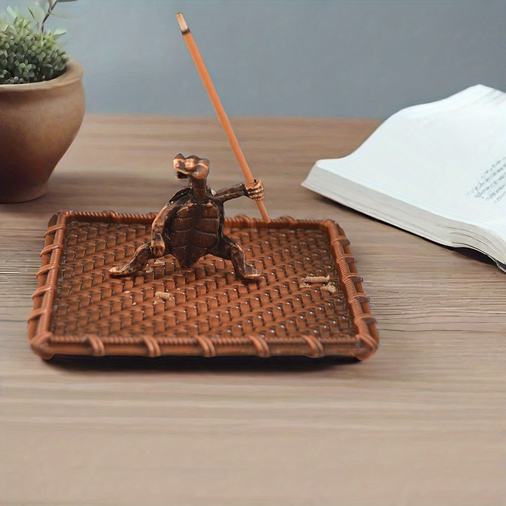 

2pcs Brass Turtle Incense Burners With Ash Trays - Kung Fu Style, Creative Home Decor Crafts For Meditation & Aromatherapy