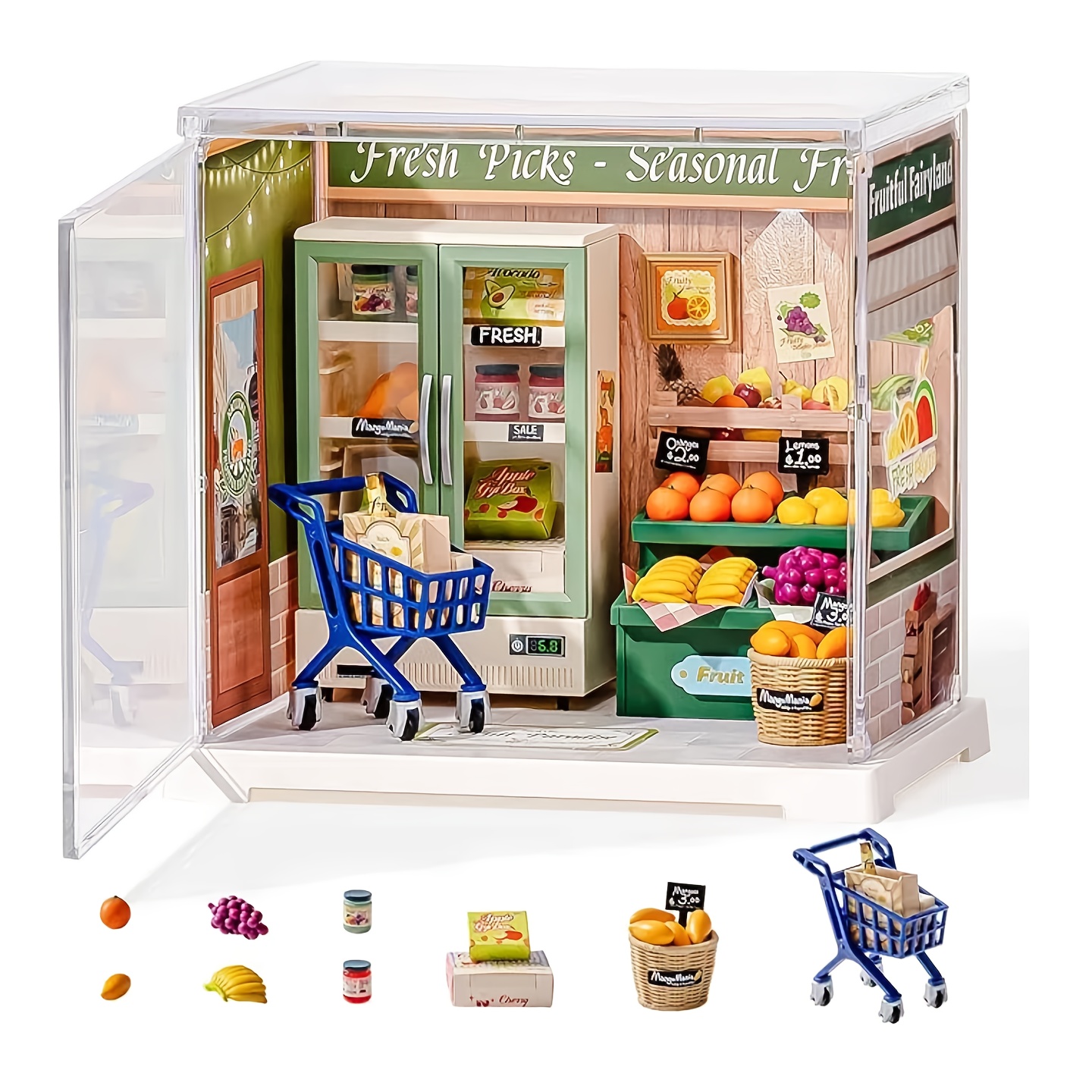 TEMU Rolife Super Creator Mini Series Fruit Store 3d Puzzle Kit With Dust Cover, Plastic Miniature Kits For Retail Store Series, Mini Model House
