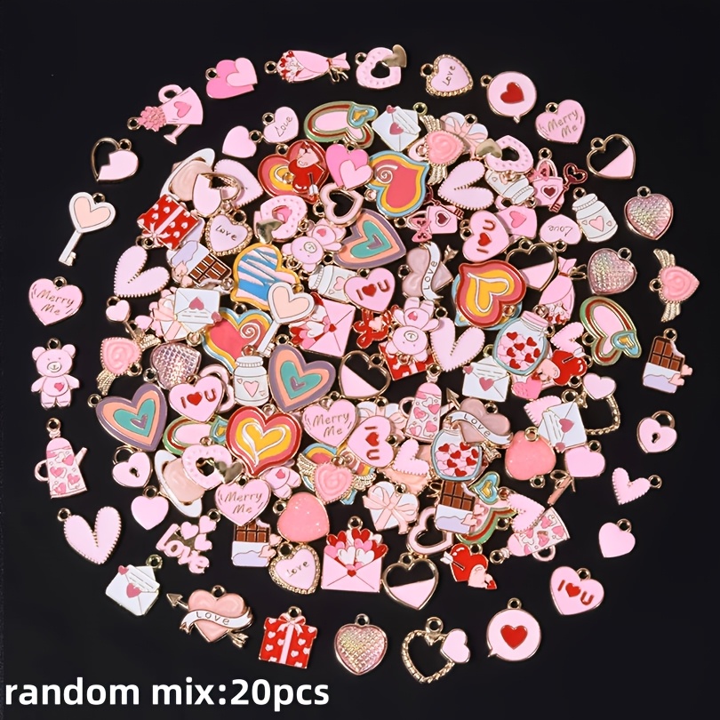 TEMU /100pcs Valentine's Day Cartoon Cute Heart Gift Chocolate Peach Heart Random Mixed Drip Oil Charms Assorted Enamel Necklace Bracelet Earring
