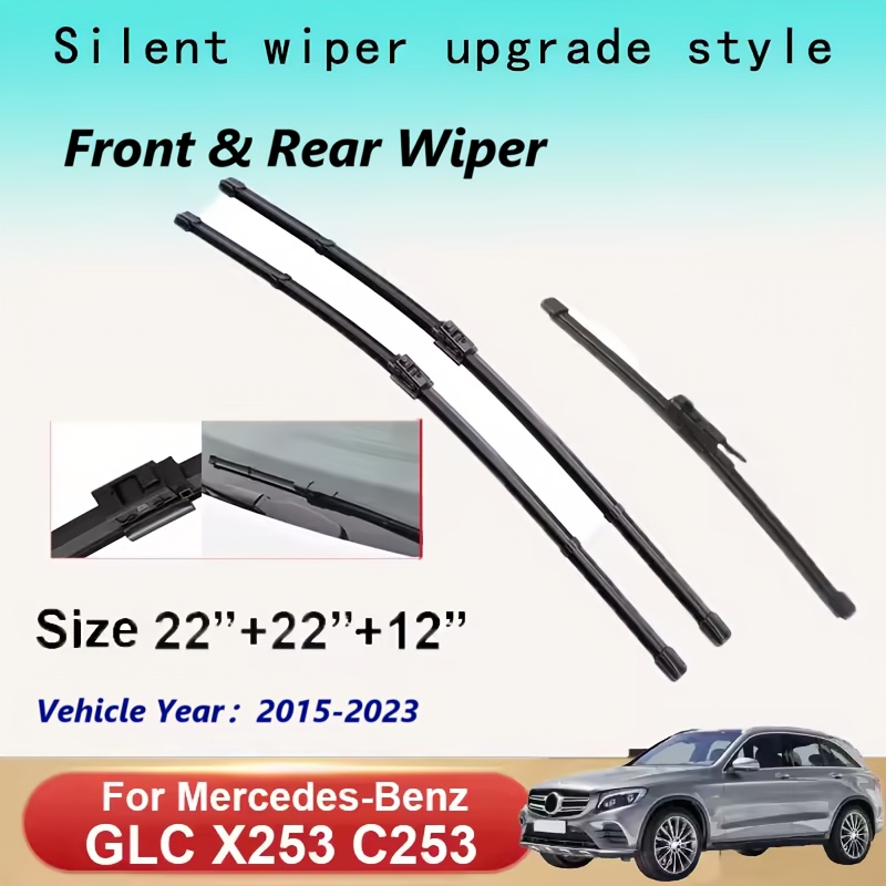Image of A Set Of 3 Wiper Blades For Front And Rear Windows, Compatible With The For Mercedes-benz Glc Class X253 C253 (2015-2023), Featuring A Frameless Design, Sizes 22"+22"+12"