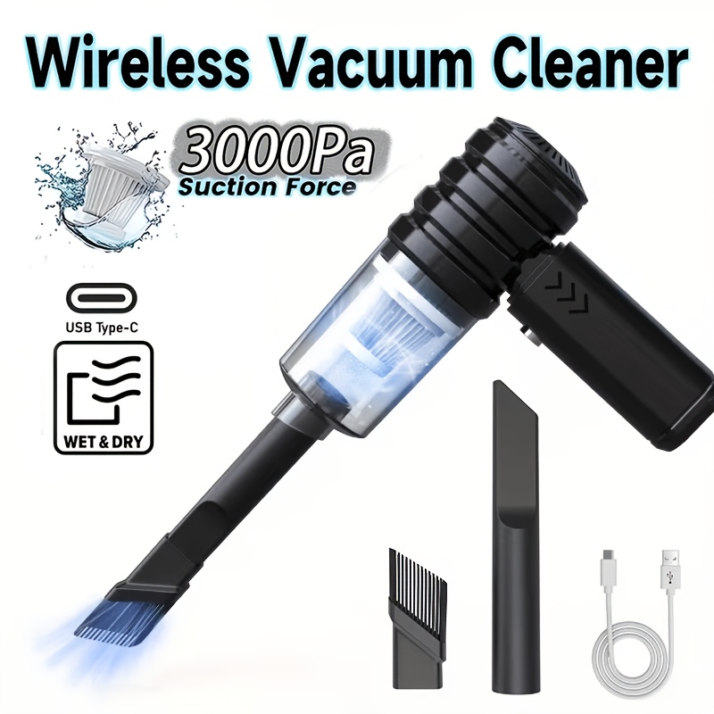 TEMU Aspirateur de voiture portable 9000Pa, aspiration puissante avec soufflage et aspiration intégrés, indicateur lumineux de puissance LED, moteur
