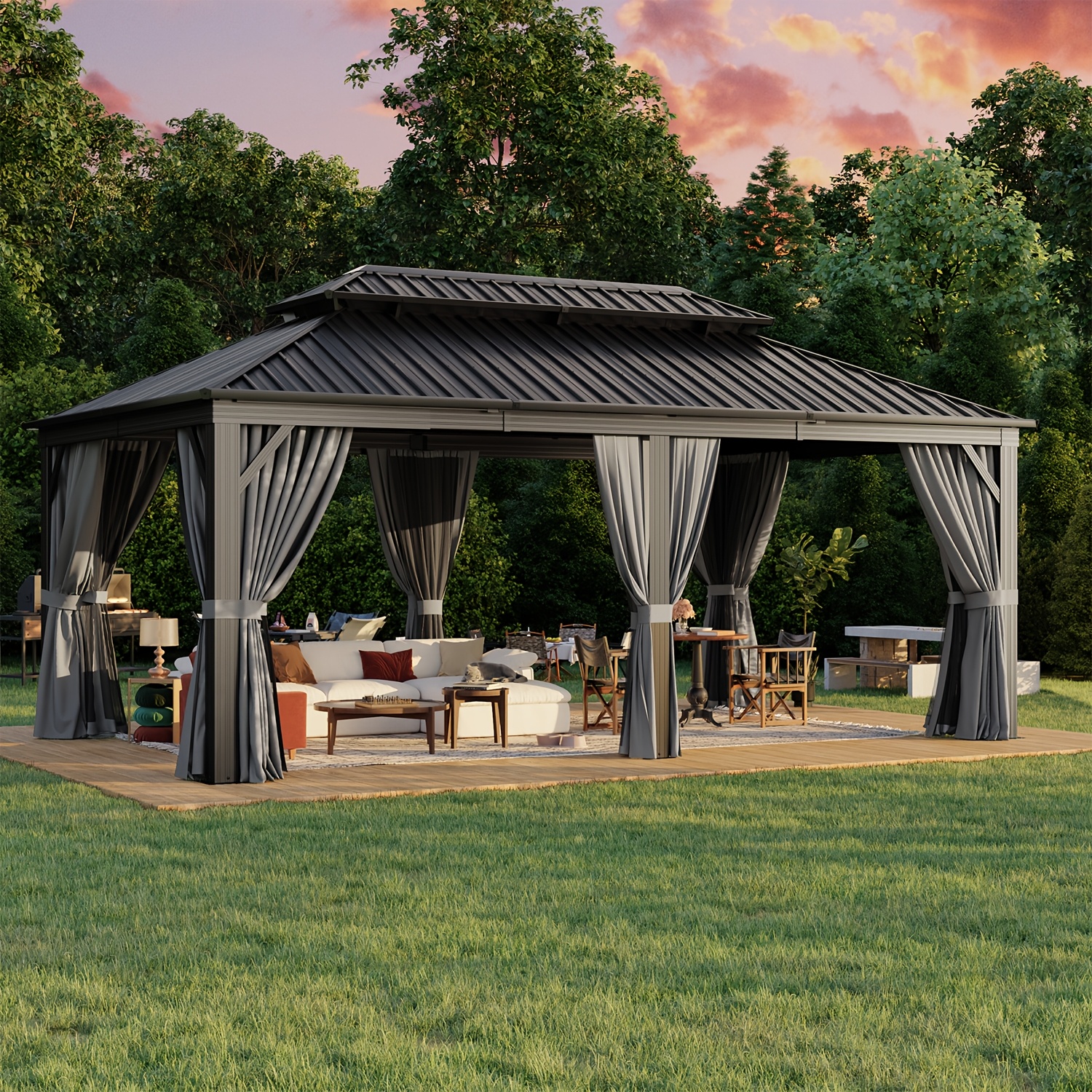 12 x 20 outdoor   gazebo aluminum frame with   roof privacy curtain and netting for poolside backyard Product details 0