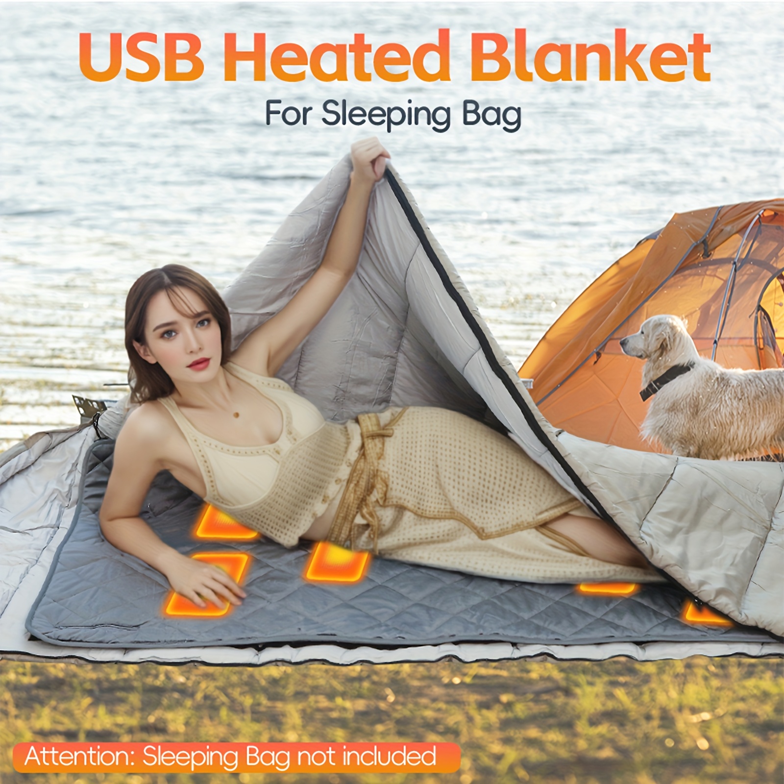 usb sleeping bag heating pad 5v   heated   portable camping electric blanket bed warmer suitable for hiking backpacking tent outdoor use non slip backside machine washable   adjustable temperature 2h 4h 6h 8h timer