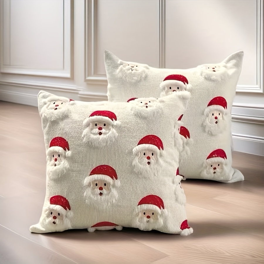 Image of 2pcs Set Quilted Plush Santa Claus Cute Holiday Pillowcase Christmas Tree Decoration Pillowcase, Suitable For Bedroom, Sofa, , And Home Decor
